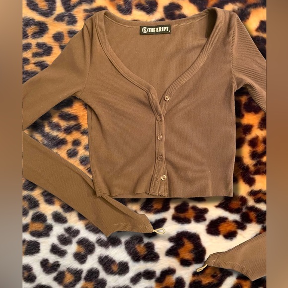 the kript Tops - The Kript Fairycore Brown Basik Buttons Crop Top